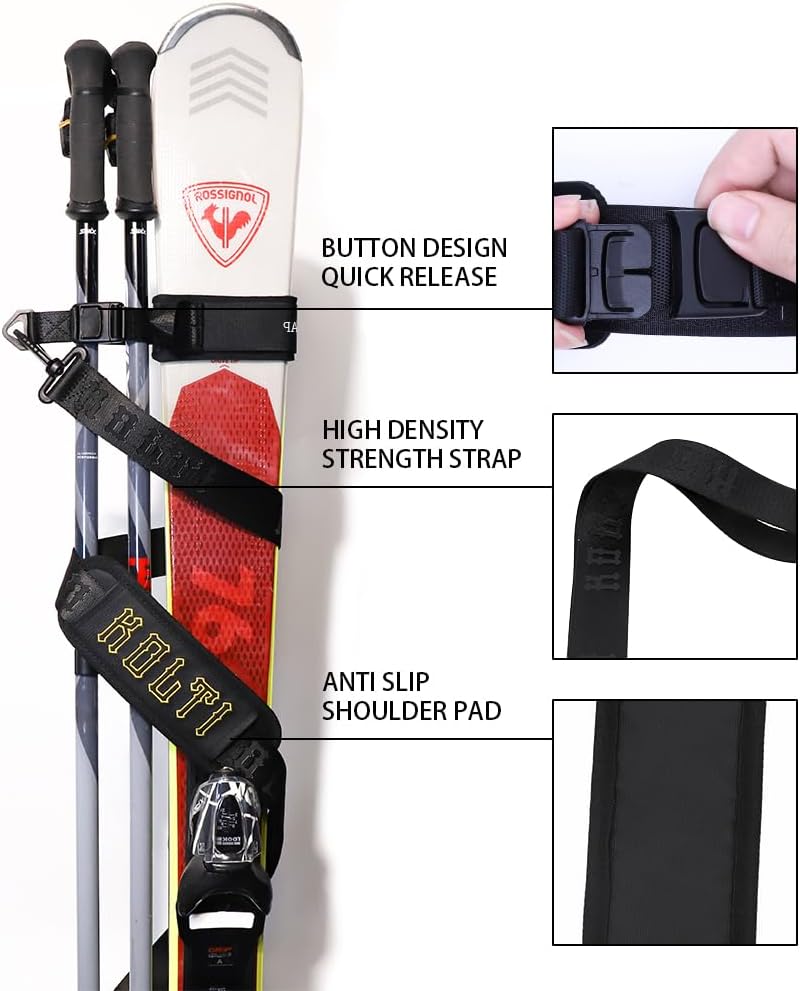 Kolti Ski Strap & Pole Carrier, Adjustable Shoulder Straps Features Cushioned Shoulder Pad & Strong Buckle - Image 3